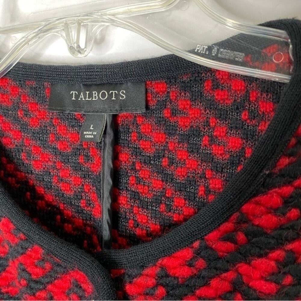 Talbots Red & Black Wool Blend Textured Snap Front Cardigan Size Large - Picture 4 of 6